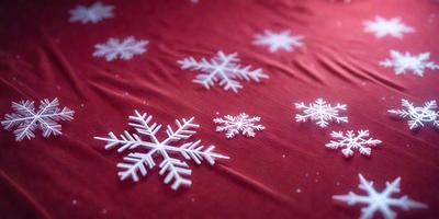 The primary subject of the image is a red cloth with white snowflakes printed on it. The setting is a table, and the visual style appears to be a combination of a photo and a digital art or illustration. The dominant colors are red and white, creating a warm and festive atmosphere.